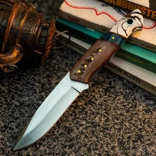 Gift-Ready 9" Damascus / Steel Knife Full Tang Hunt it Hunt + Leather Sheath