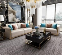 Sofa Couch Leder Polster Sitz 3+1 Sitzer Garnitur Design Couchen Sofas Metall