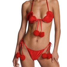 Victoria?s Secret Very Sexy Heartbreaker Satin Pom Pom Lingerie Set L NWT