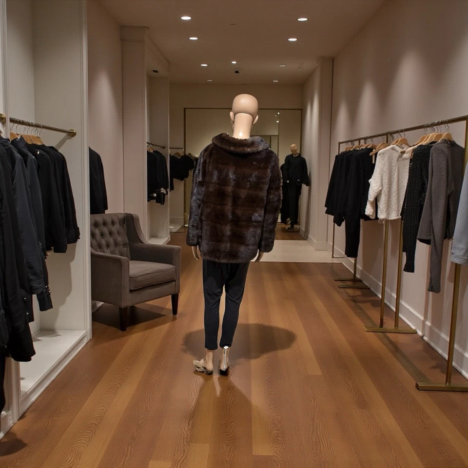 女士美丽复古水平红木貂皮毛皮夹克 M/L — 第 4/4 张图片