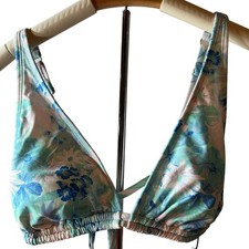 Shade  Shore Women's Blue Floral Print Triangle Bikini Top - Size Small - NWT