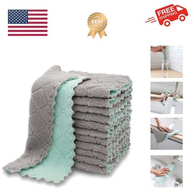 12 Pack Kitchen Cloth Dish Towels,  Dishcloths, Super Absorbent Coral Velvet ...