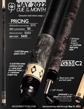 McDermott Pool Cue With One G-Core Shaft. MAY 2022 CUE OF THE MONTH