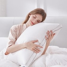 Luxury Feather Down Pillow King Size,Gusseted Bed King (Pack of 1) Firm