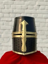 Black Knight Templar Crusader Helmet   Medieval Great Helm, Larp And Cosplay