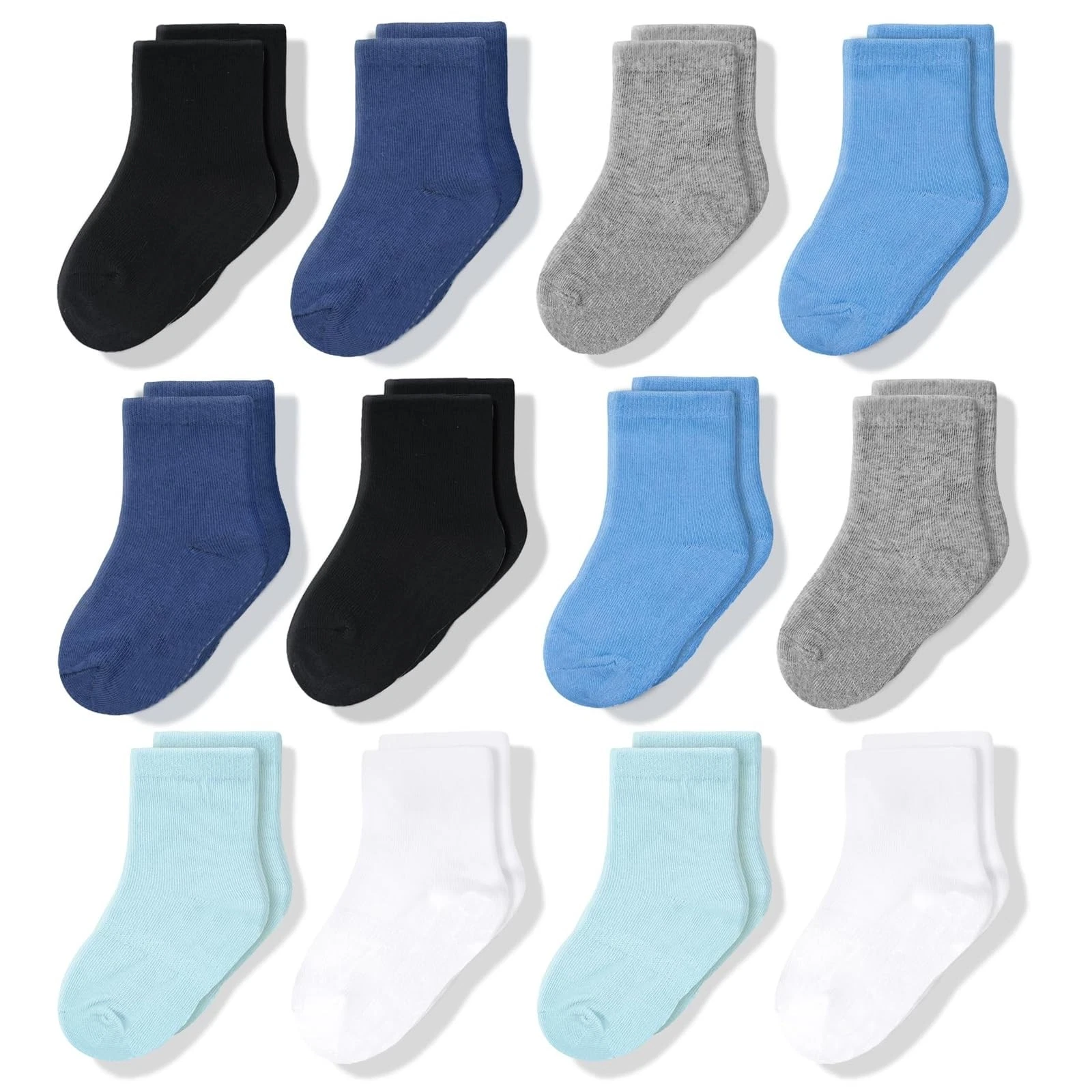 CozyWay Baby & Toddler Crew Socks - Snug Stay-Put Fit 1-3T, Blue White Black