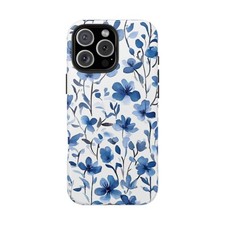 Cute Dainty Blue Floral Flowers, Tough iPhone Case, Glossy Cover
