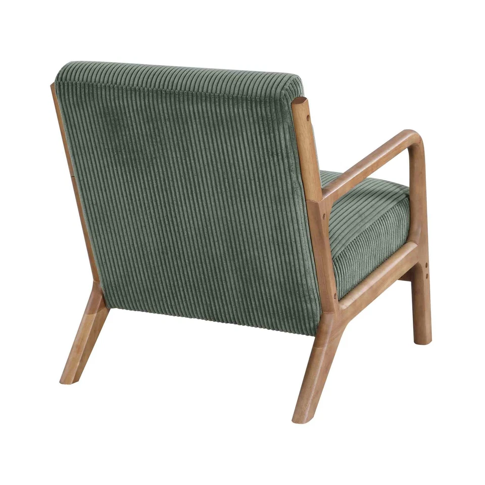 Sillón reposabrazos + cojín lumbar (verde) marco madera maciza, tela pana Foto 2 de 4