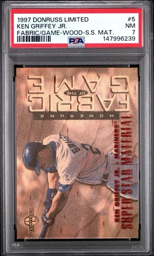 Ken Griffey Jr 1997 Donruss #5 Limited Fabric of the Wood /500 PSA 7pm