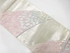 7473380: JAPANESE KIMONO / ANTIQUE FUKURO OBI / SILK / WOVEN ABSTRACT FLOWER