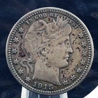 1915 Barber Quarter Dollar U.S. Philadelphia Mint Circulated 25C Silver Coin