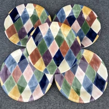 Tabletops Unlimited Carnival Salad Dessert Plates Diamond 8.5” Set of 5 !READ!