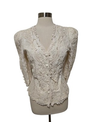 Womens 90s Vintage Lace Blazer Jacket Size 9/10  Victorian Cachet White Cottagec