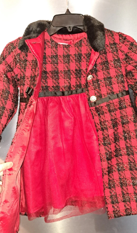 Girls Jacket Dress Set Red with Faux Fur Blueberi Boulevard Sz 5 Christmas Read - Image 2 of 4