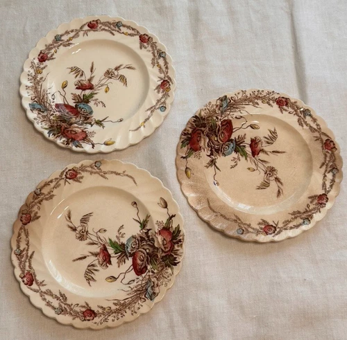 Antique Clarice Cliff Royal Staffordshire Plate set of 3 HARVEST 6.1/2"