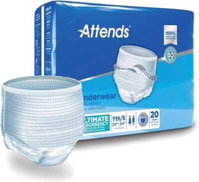 (80 Count) Attends Adult Pull Up On Underwear Diapers Size YTH/S 20''-34''