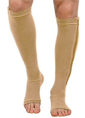 Medical Compression Stockings with ZIP Closure Below Knee, MICROPOLY FABRIC