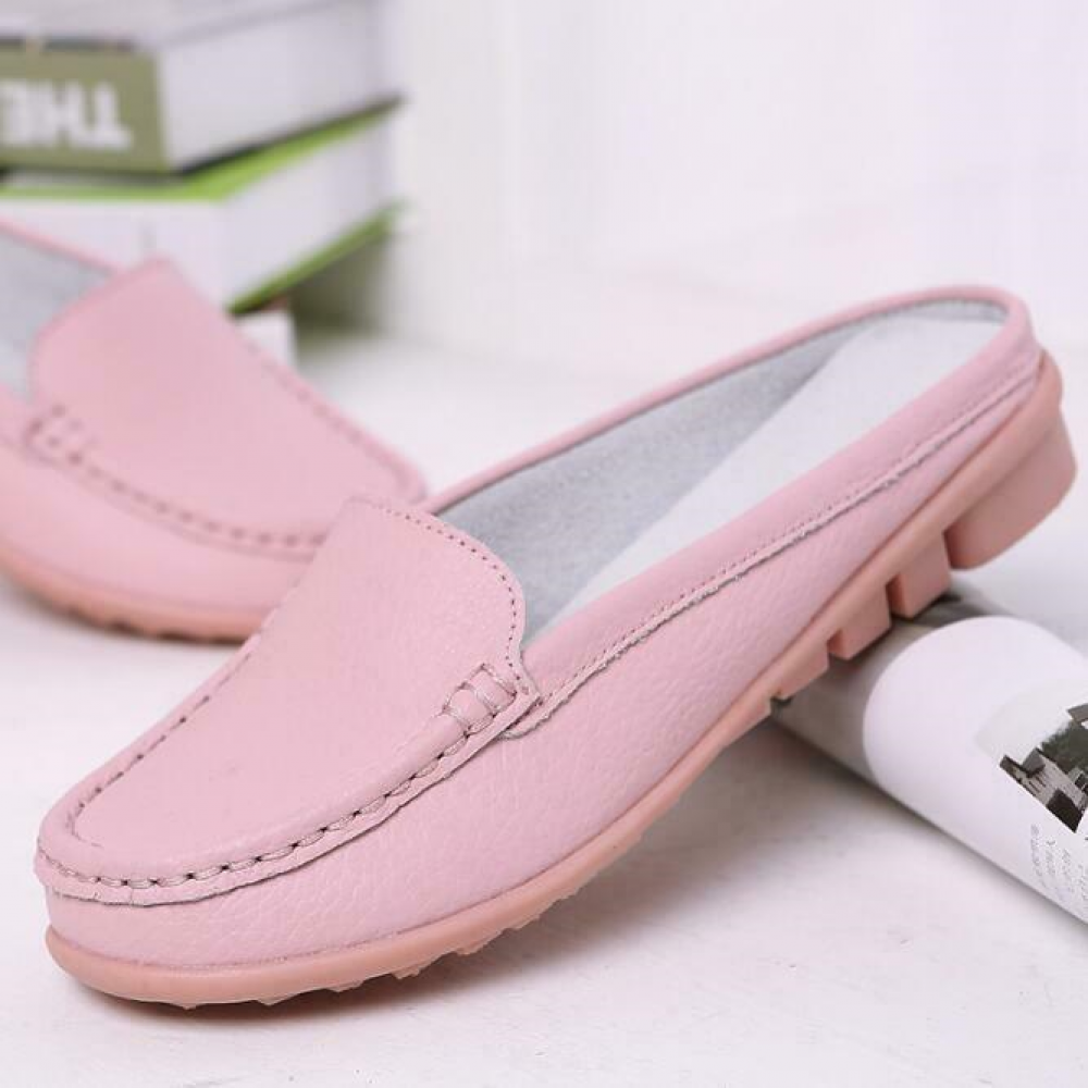 Womens faux Leather Backless Loafer Slipper Mule Slide Shoes Slip On