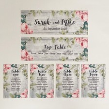 Wedding Table Plan Cards Seating Planner Vintage Style Flower Pink Grey Rustic
