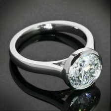 10MM Solitaire Bezel Set Natural Moissanite Engagement Ring 925 Sterling Silver