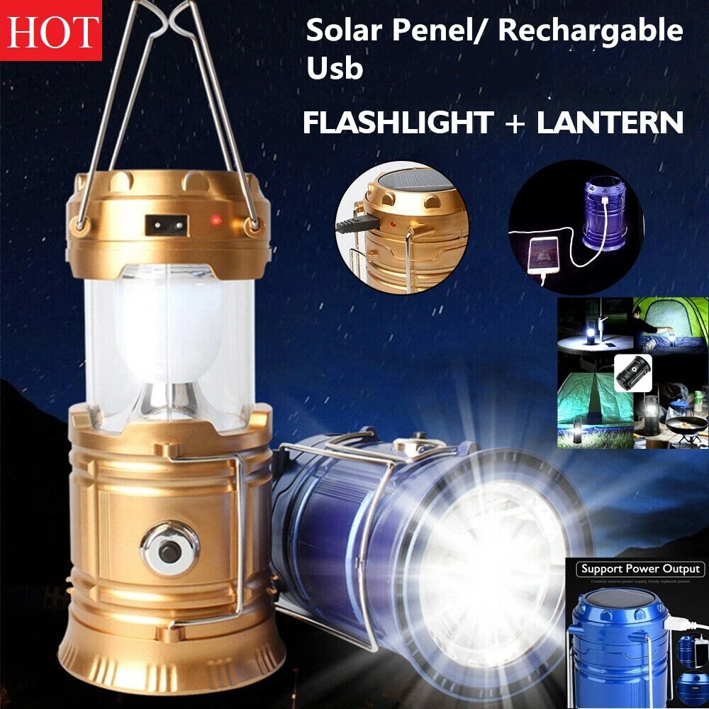 2 in 1 Rechargeable LED Camping Lantern Collapsible Flashlight Portable Lamp