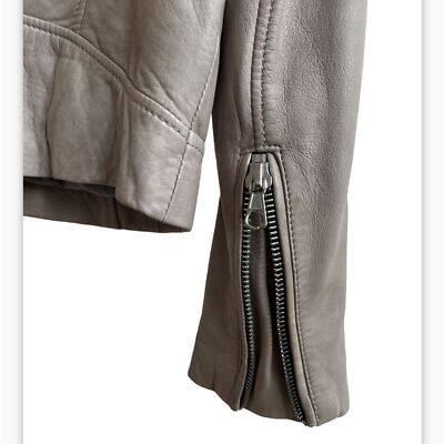 SET URBAN DELUXE Taupe Lamb Leather Short Moto Jacket Women