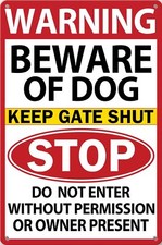Warning Tin Metal Sign Beware of Dog Perfect Fence Home 8x12