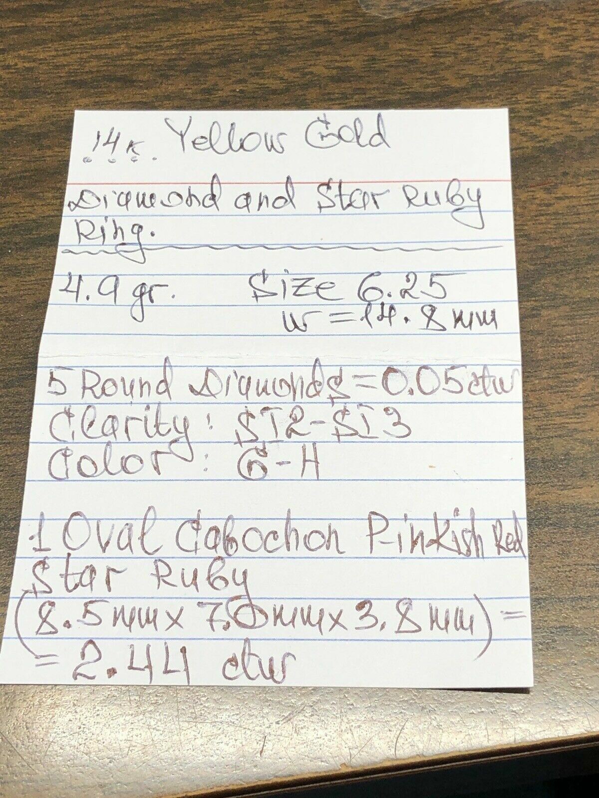 Solid 14K Yellow Gold 2.44CTW Star Ruby Ring with… - image 11