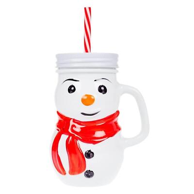 Gem Imports Ltd Trinkglas Weihnachtsglas Mit Stroh Snowman Design