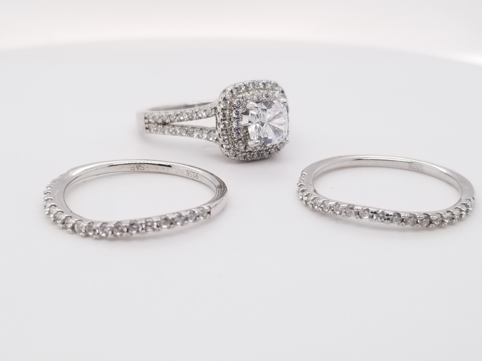 S&E Sterling Silver CZ Stackable Ring Square Halo… - image 2