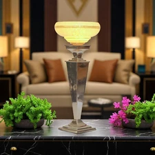 Unique Art Deco Table Floodlight "OBELISQUE" Brass Silver Plated Table Lamp