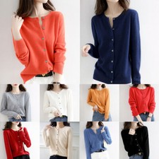 UK Womens Cardigan Soft Long Sleeve Spring Autumn Ladies Knitted Top Size 6-18