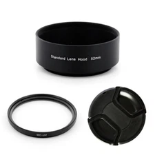 Metal Lens Hood 52mm for Standard Lens Screw-in Mount + UV FILTER + CAP CAMERA