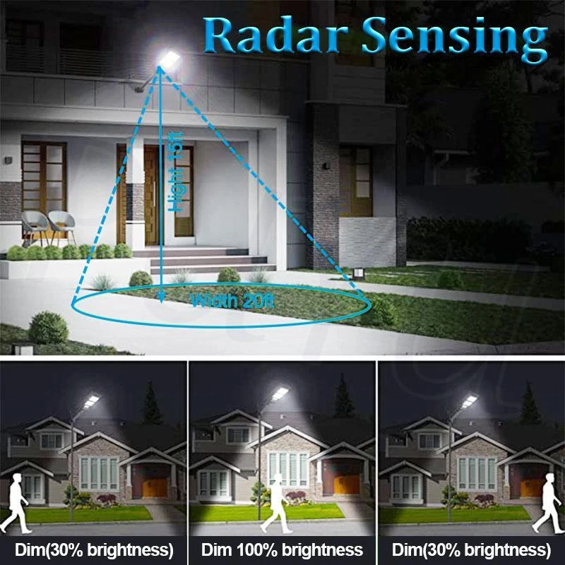 LED Solar Street Lights Waterproof Outdoor Sensor Dusk-to-Dawn Lamp Pole+Remote - Image 4 of 4