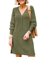 Saodimallsu Womens Oversized Sweater Dress, Army Green, L