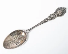 Antique Sterling Silver Souvenir Spoon Meade, Kansas Corn Flowers Eagle 5.25" L