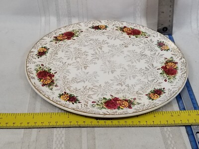 CRAZED H. Aynsley & Co Ltd Rose Floral 11  Cake Plate Gilt Staffordshire England