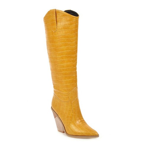 Botas altas de cuero sintético con punta puntera puntiaguda tacones de bloque tirón hasta rodilla delgadas EE. UU. 5-13 - Imagen 25 de 28