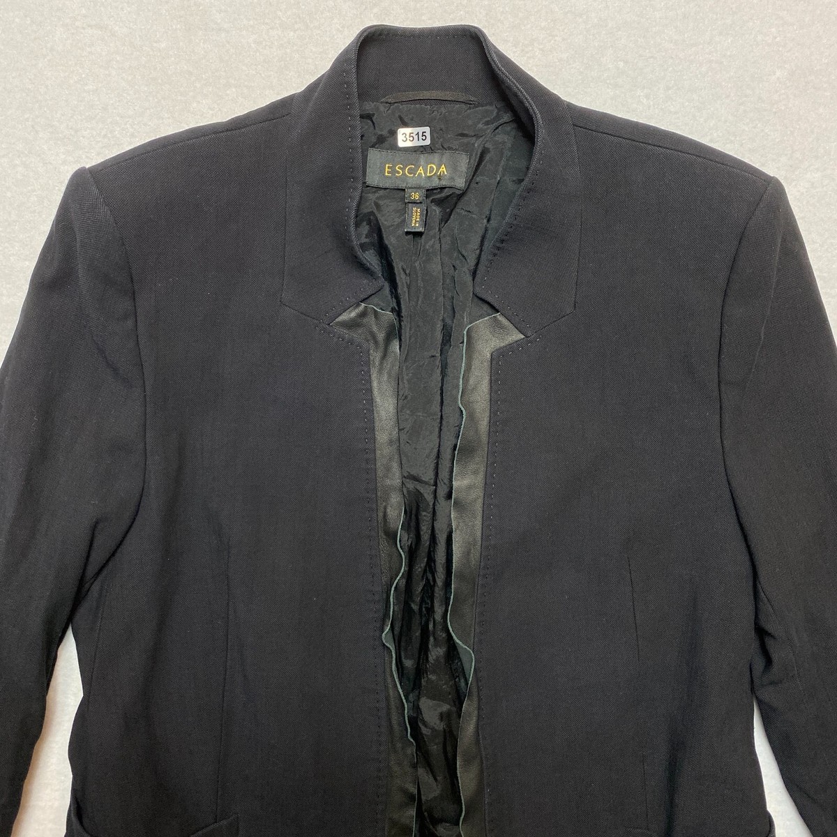 Vintage Escada Jacket Womens 36 Black Leather Pipping Wool Cotton  display picture 1