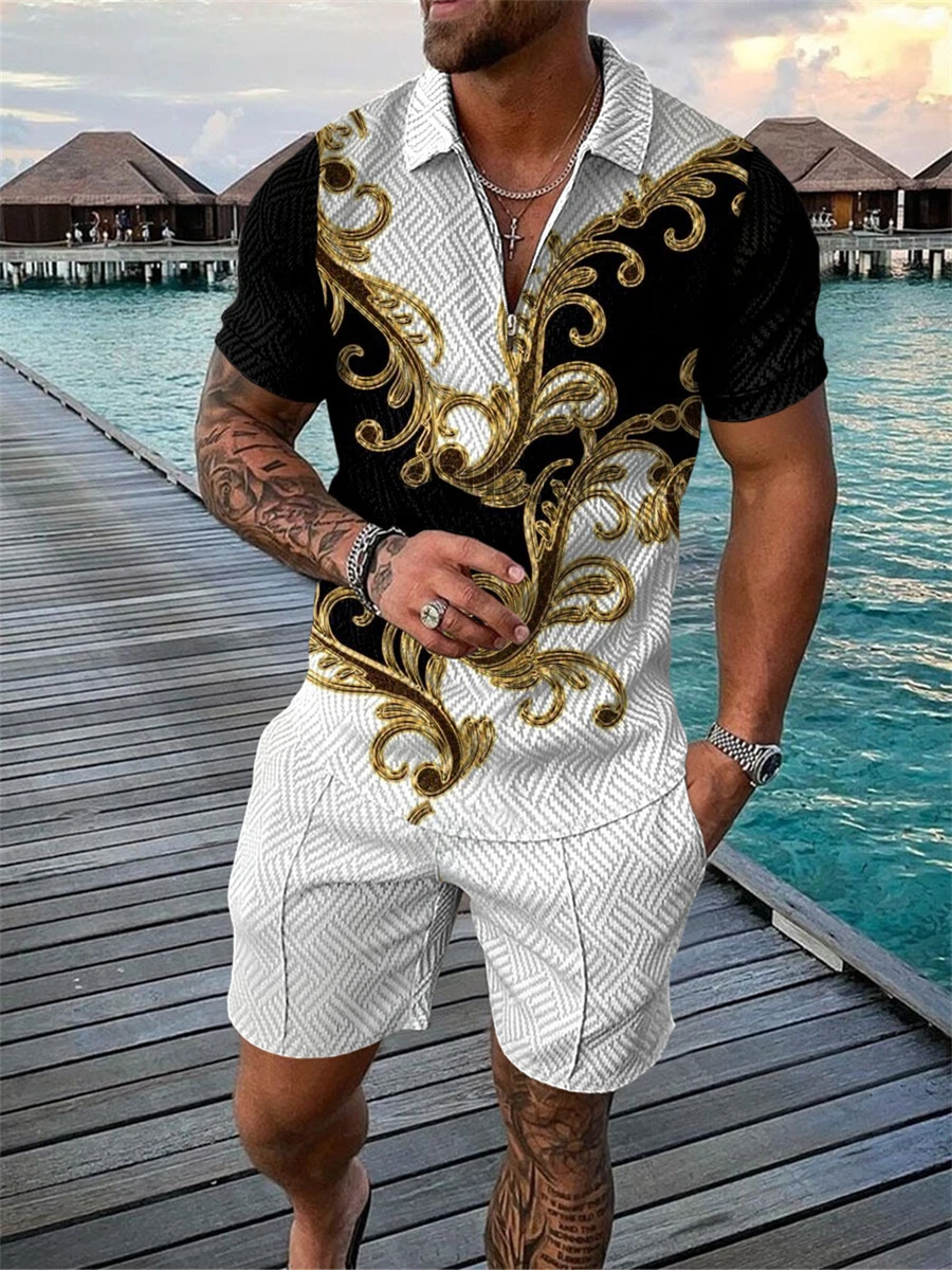 Summer Luxury Brand Polo Shirts Men Set Male Clothing Short Sleeve Polo  Shirt+Shorts 2Piece Suit Casual Sportswear Beach Style