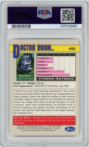 PSA 9 Mint 1991 MARVEL UNIVERSE #88 DOCTOR DOOM Super-Villians Impel - Picture 2 of 2