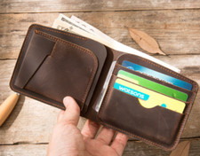 men women wallet purse cow Leather credit bank Card Case holder bifold brown 817