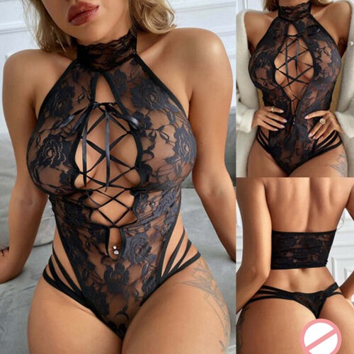 Damen Sexy Spitze Lingerie Satz Nachtwäsche Tanga Babydoll Unterwäsche Overall > - Picture 2 of 10