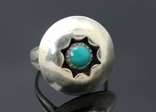 HANDCRAFTED VINTAGE FAUX TURQUOISE SOUTHWESTERN STERLING SILVER RING SIZE 7.75