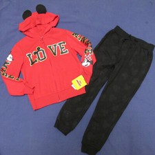 NWT Minnie Mouse 2pc Set Red LS Hooded Top Cardigan Black Pants Girl 's 6 Disney