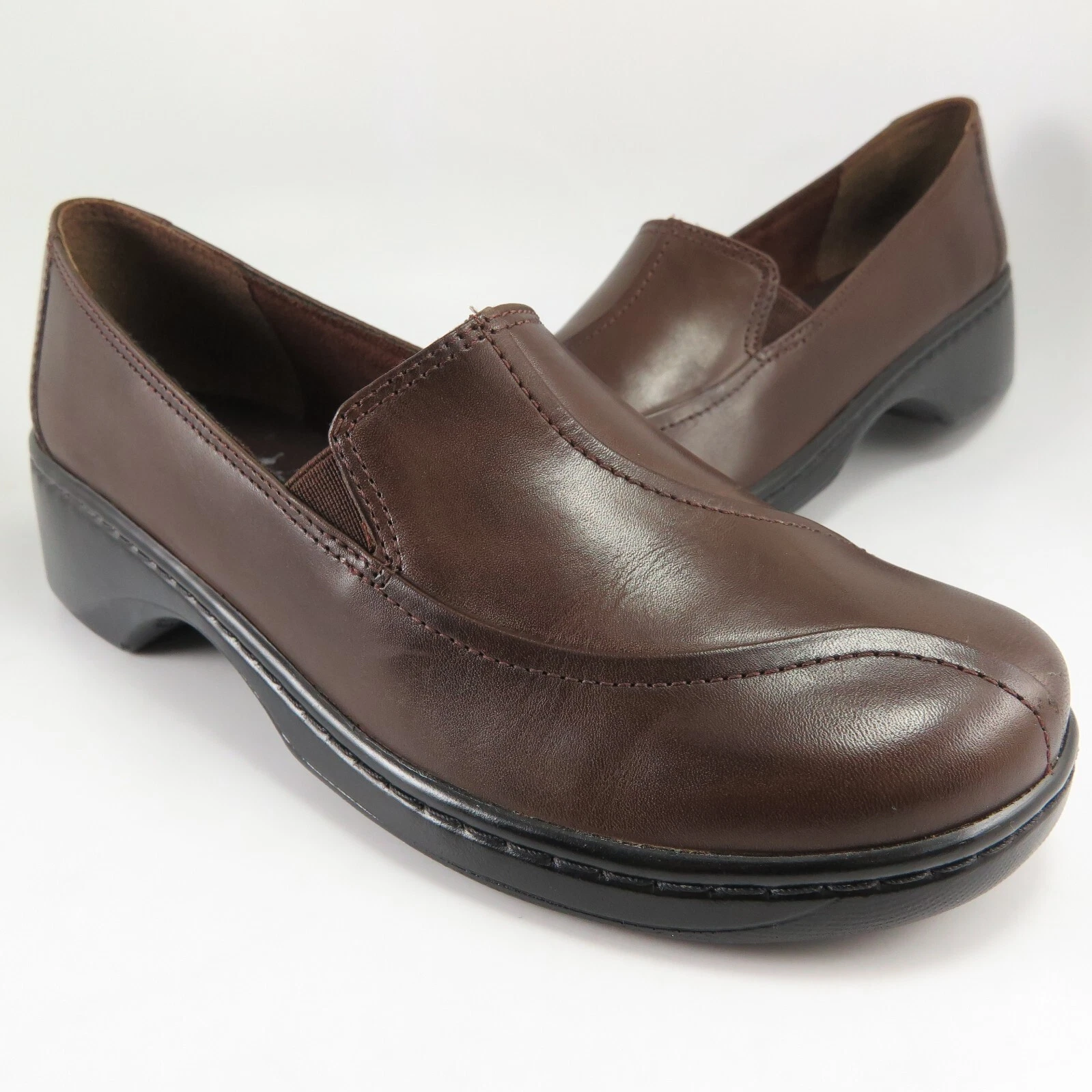 Mocassini eleganti casual Clarks donna taglia 8 5M pelle marrone slip on 70423