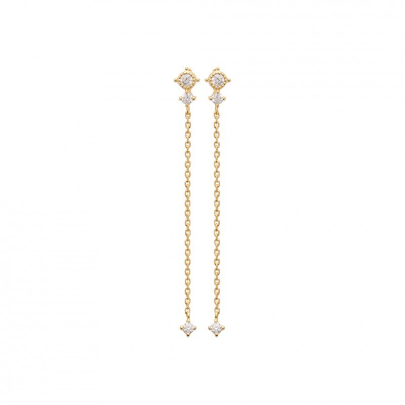 Boucles d'oreilles pendantes en or plaqué 750 et zirconium haute joaillerie