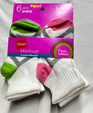 Hanes- Girls Ankle Socks 6 pack- Size Small