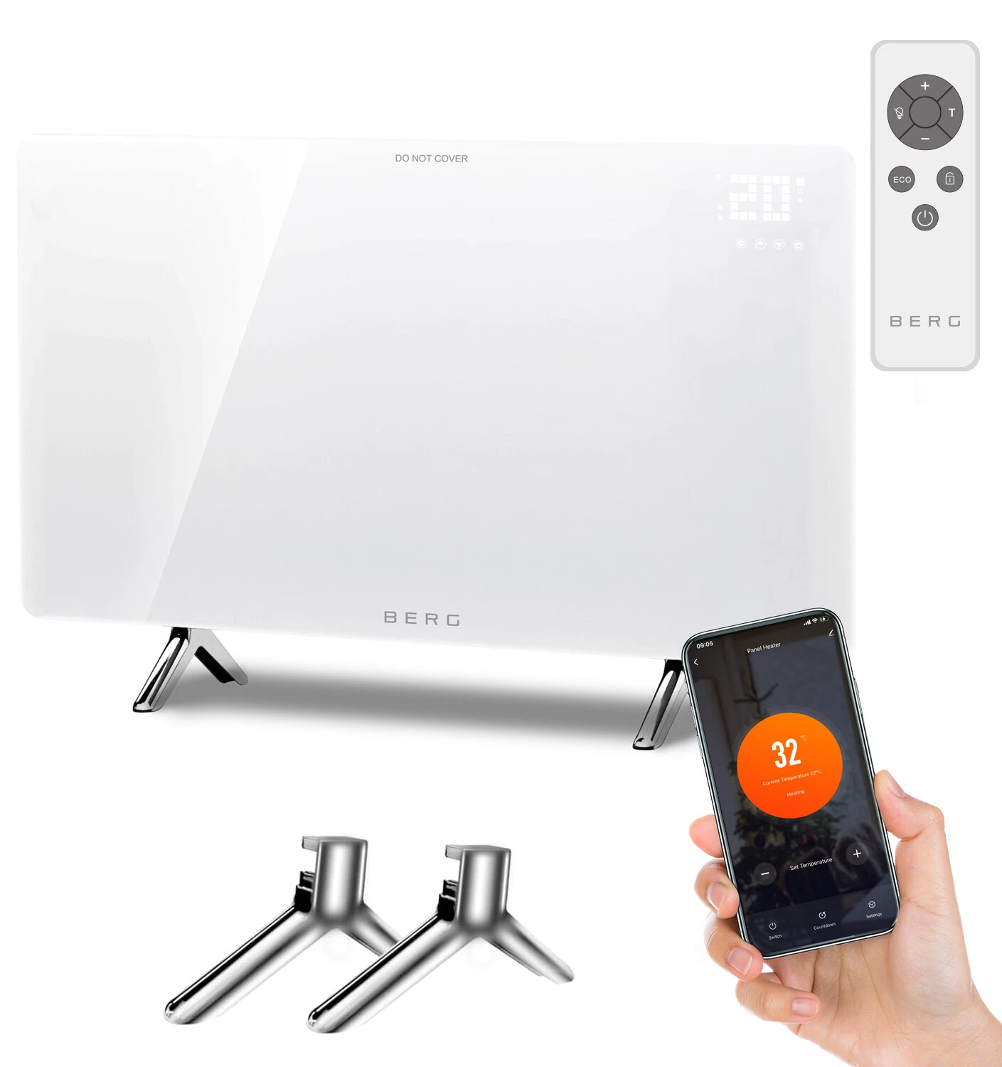 BERG Far Infrared Electric Wi-Fi Remote Smart Glass Panel Heater Ultraslim White