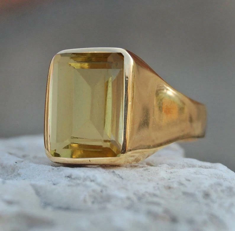 Anillo de plata de ley 925 de 7,25 quilates cojín topacio limón hecho a mano piedra de nacimiento para hombre Foto 2 de 4